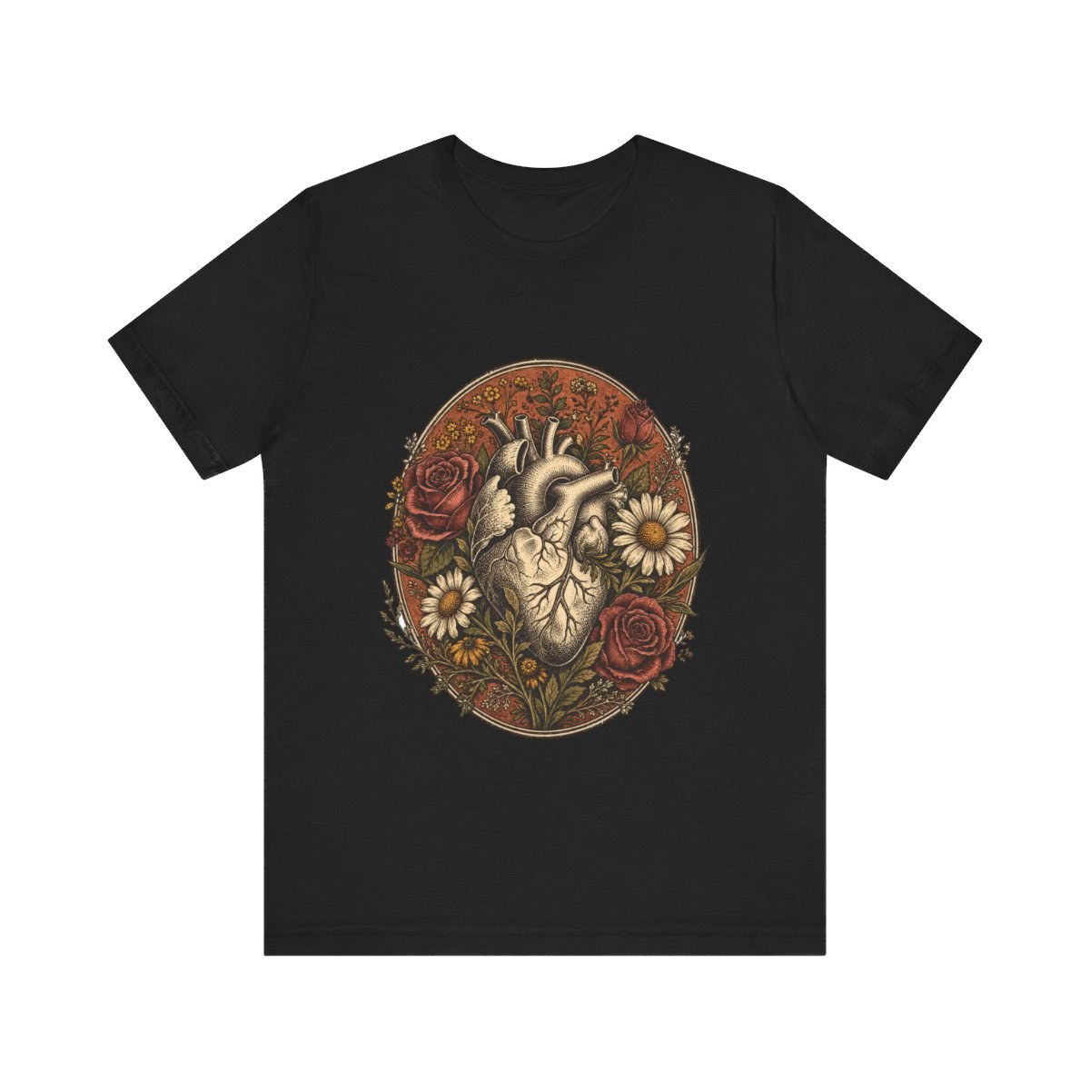 Anatomical Heart Wildflower T-Shirt Botanical Engraving Vintage Floral Graphic Tee