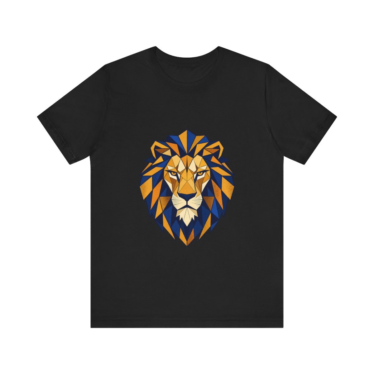 Geometric Lion Head Graphic Tee Low-Poly Art Design Bold Animal T-Shirt