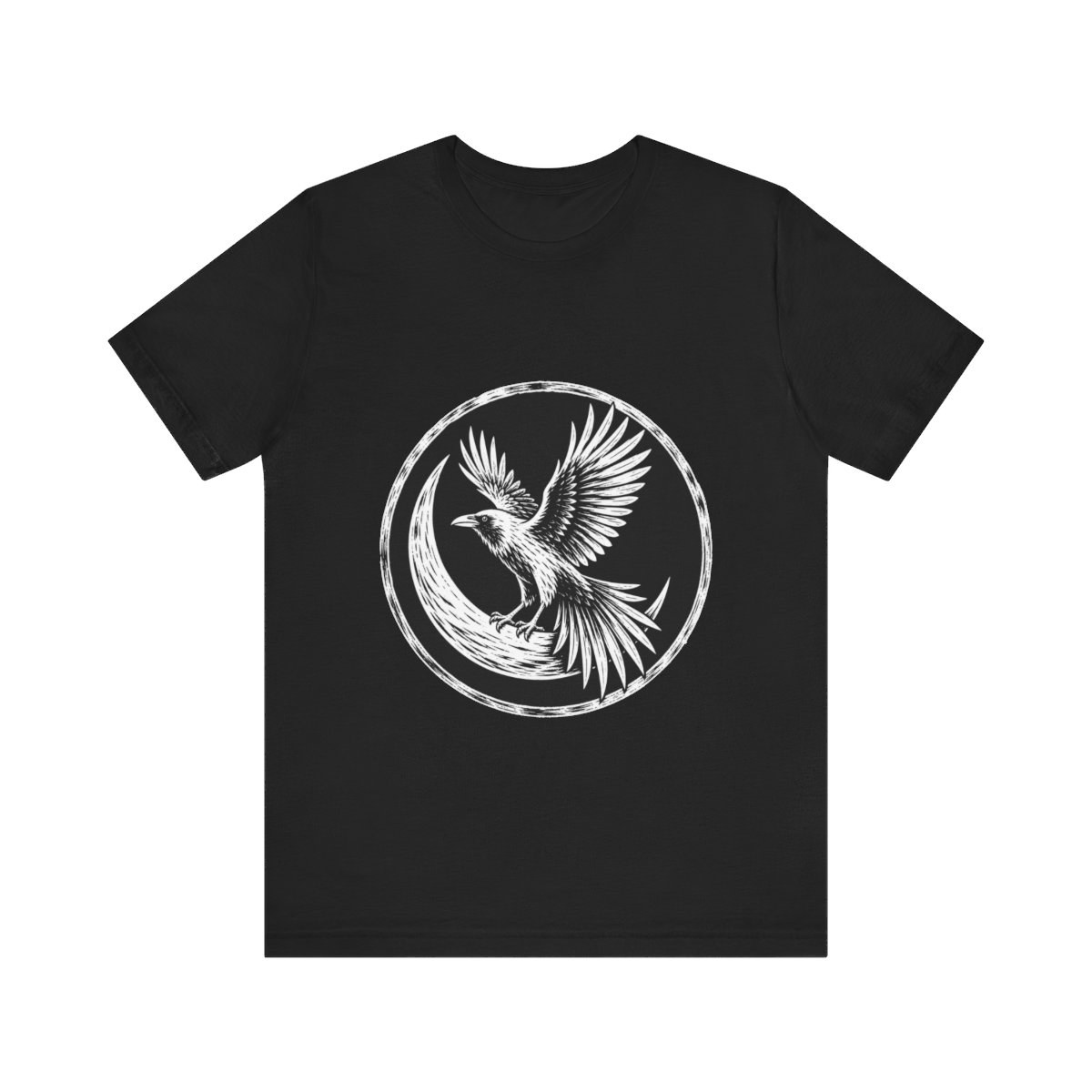 Raven Moon T-Shirt Gothic Linocut Woodblock Print Tee Mystical Black Bird Art Shirt